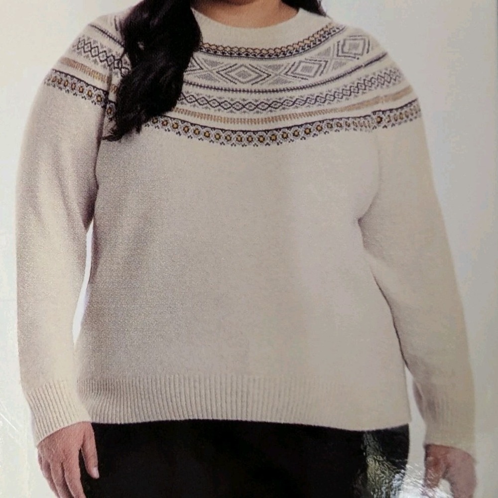 Weatherproof Vintage Fair Isle Sweater XXL Nordic Yoke Knit Beige NWT
